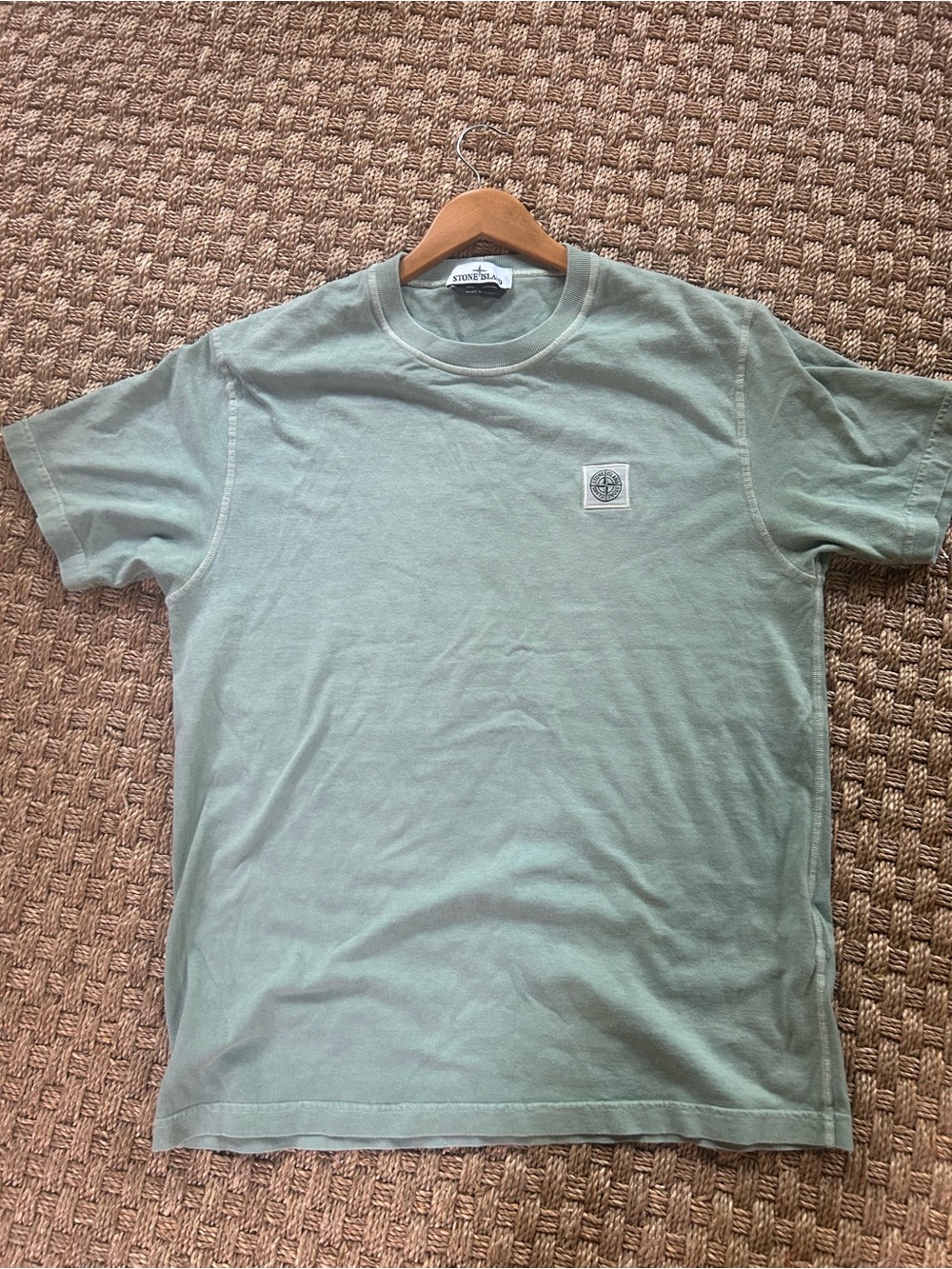 Stone Island Sage Green Crewneck T-Shirt with Logo Patch